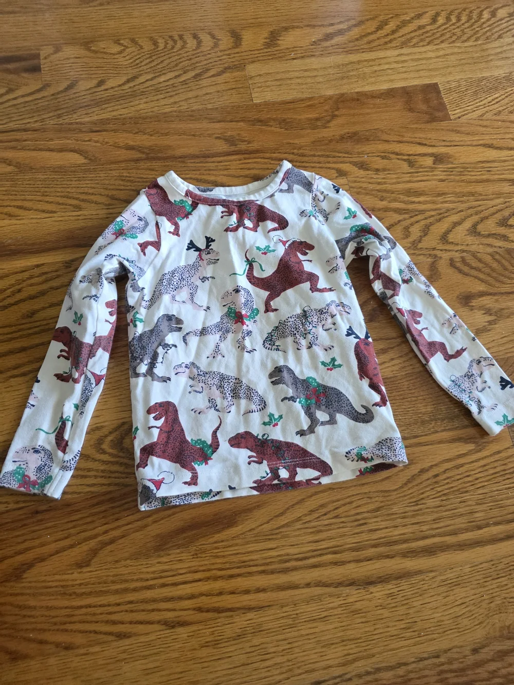 Pink Chicken White Pajama Set with Brown and Gray Dinosaur Print